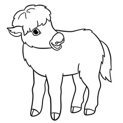 Coloring pages. Little cute baby yak.
