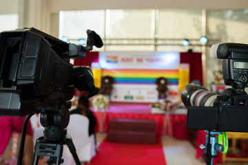 Video Production Camera social network live recording on Stage event which has interview session of contest, performance, concert or business seminar.  World Class Stage and ob switch team