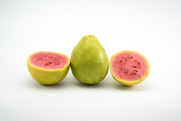 Guava halves isolated on white background