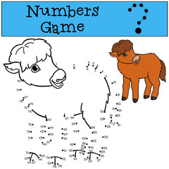 Educational game: Numbers game. Little cute baby yak.