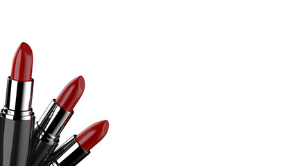 Red Lipsticks Composition with Black and Chrome Body Color on White Background for Integration