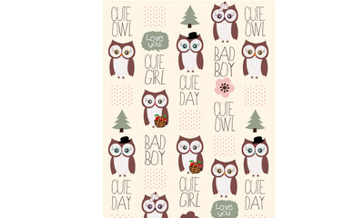 Vector seamless pattern of cute owl