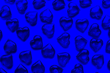 Texture of beautiful hearts in transparent blue for romance