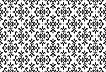Wallpaper in the style of Baroque. Seamless vector background. White and black floral ornament. Graphic pattern for fabric, wallpaper, packaging. Ornate Damask flower ornament