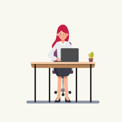 Business woman working on a laptop computer. Administration at office desk. Business people character. Animation scene for motion graphic.