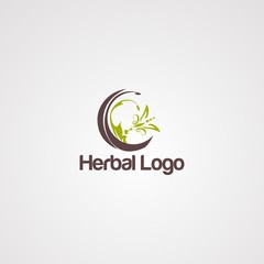 green medical herb logo vector, icon, element, and template