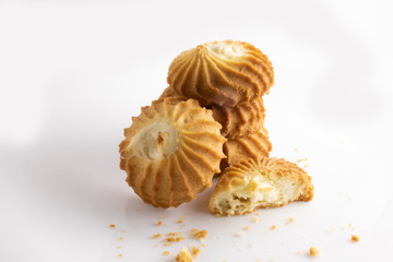 butter cookies with cream isolated on white background.