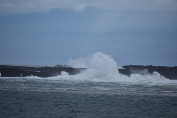 Huge wave breaking on the rocks
