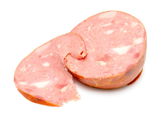 Sausage on a cut on a white background, photo studio.