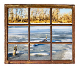Frozen lake window view