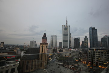 Frankfurt Skyline from Building Balcony