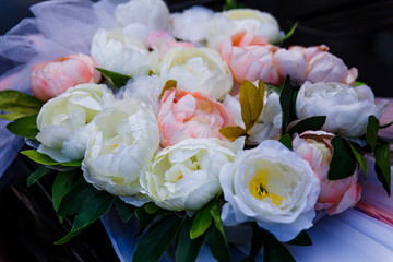 artificial white and peach roses
