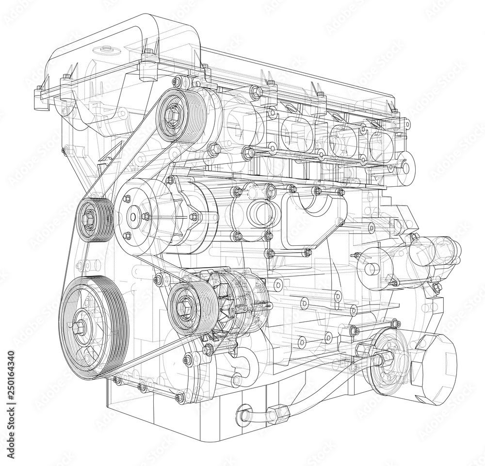 Poster engine sketch. vector rendering of 3d