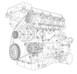 Engine sketch. Vector rendering of 3d