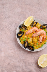 Traditional paella with seafood
