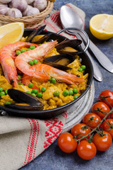 Traditional paella with seafood