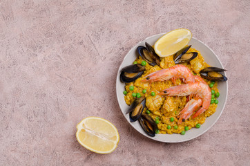 Traditional paella with seafood