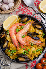 Traditional paella with seafood