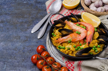 Traditional paella with seafood