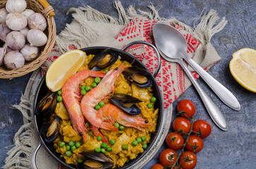 Traditional paella with seafood