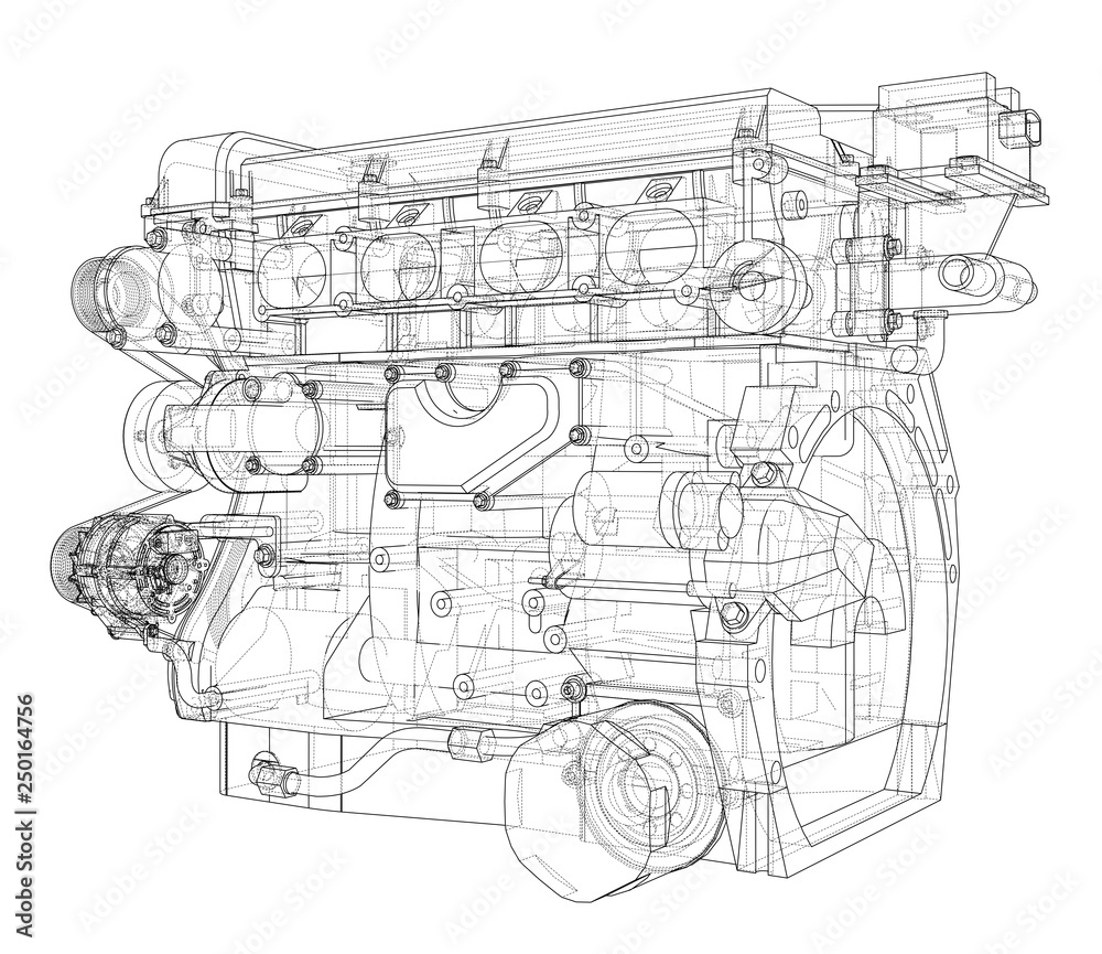 Poster engine sketch. vector rendering of 3d