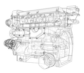 Engine sketch. Vector rendering of 3d