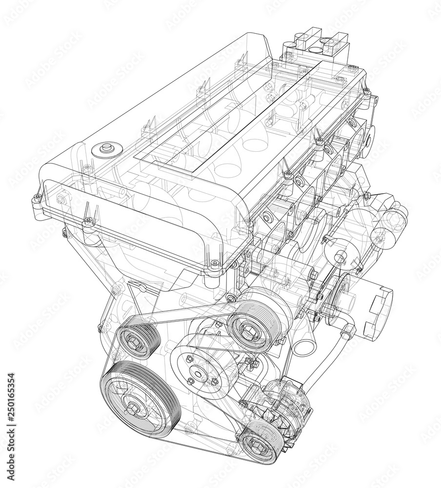 Poster engine sketch. vector rendering of 3d