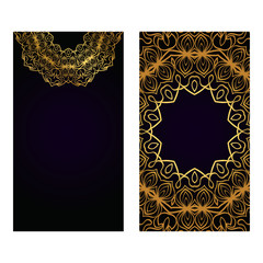 Visit Card Template With Floral Mandala Pattern. Vector Template. Islam, Arabic, Indian, Mexican Ottoman Motifs. Hand Drawn Background. Luxury black gold color