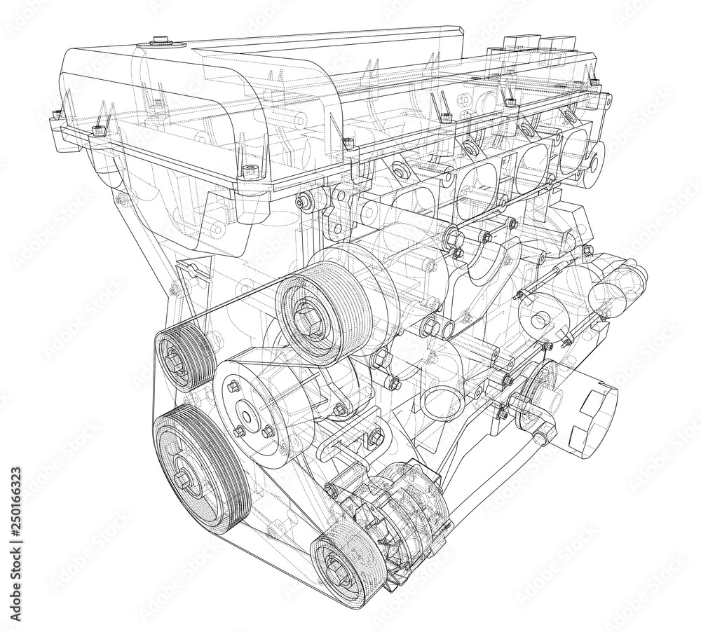 Poster engine sketch. vector rendering of 3d
