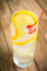 Traditional Tom collins cocktail. Selective focus. Shallow depth of field.