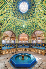 Octagonal dressing hall with pool. Sultan Amir Ahmad Bathhouse - obrazy, fototapety, plakaty