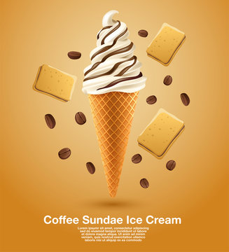 Coffee Sundae Soft Serve : Vector Illustration