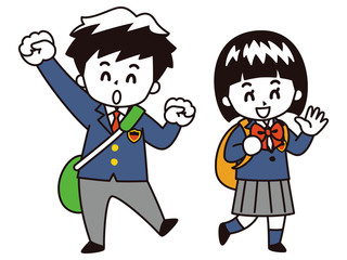 通学中の中高生の男女