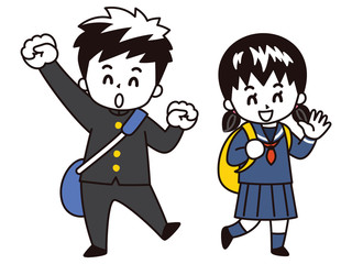 通学中の中高生の男女