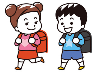 ランドセルを背負った小学生の男女