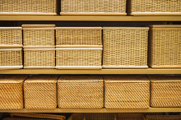 Shelf full of wicker basket