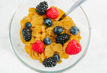 Granola, cereal with berries in a plate