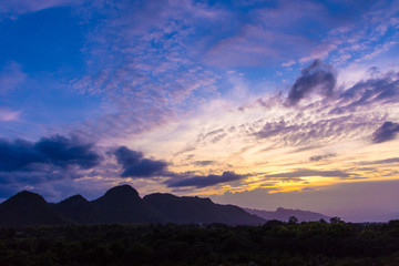 Beautiful  landscape view of hill and  mountain with cloud sky.