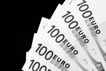One Hundred euro banknotes as a background close up. Black and white