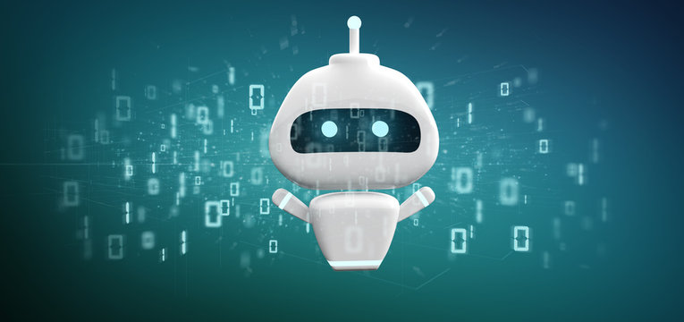 Chatbot with binary code 3d rendering