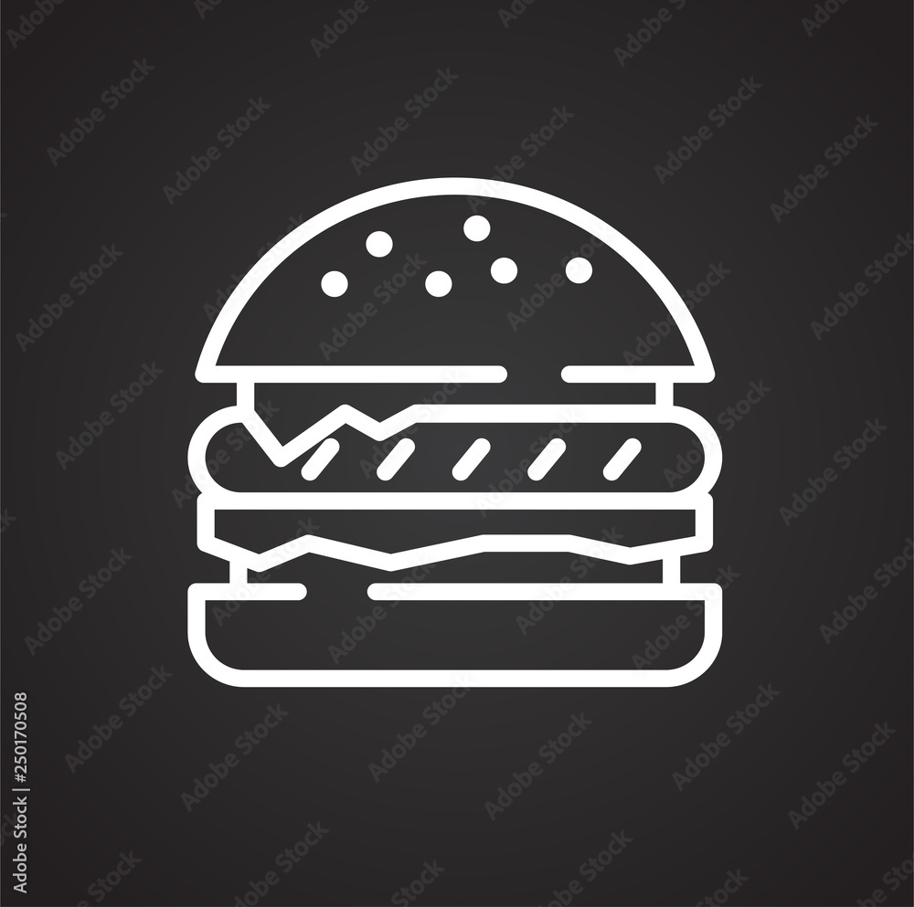 Poster burger icon on black background for graphic and web design, modern simple vector sign. internet conc