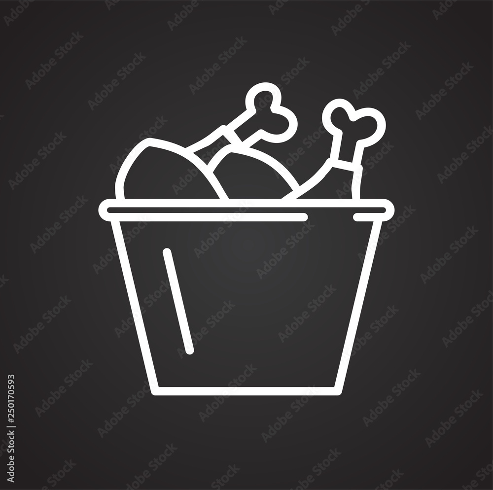 Poster fried chicken outline icon on black background for graphic and web design, modern simple vector sign