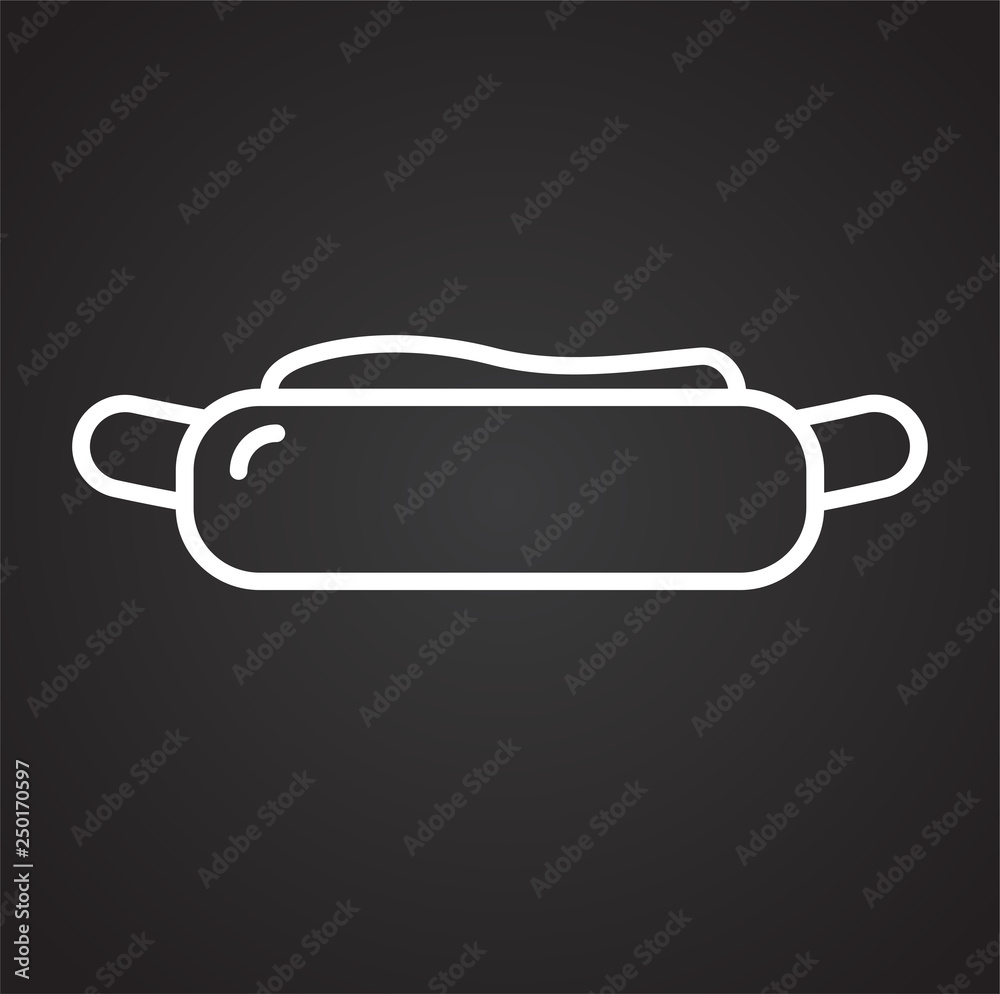 Poster hot dog outline icon on black background for graphic and web design, modern simple vector sign. inte