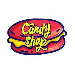 Candy shop hand drawn cartoon vector illustration