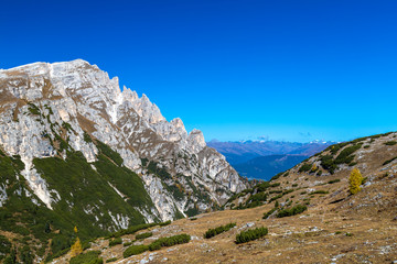 Blick vom Strudelkopfsattel auf den Dürrenstein, Dolomiten, Südtirol