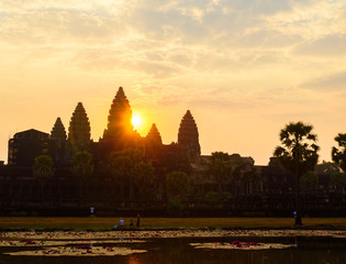 Beautiful Khmer Temple, Angkor Wat Silhouette During Sunrise, Siem Reap, Cambodia