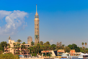View of the tall TV tower in Cairo, Egypt - obrazy, fototapety, plakaty