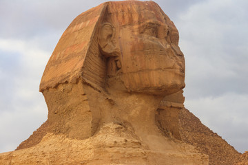 Fototapeta na wymiar Close-up of Great Sphinx of Giza in Cairo, Egypt