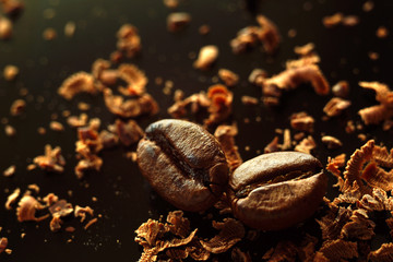 coffee grains near the chocolate chips