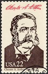USA - 1986: shows Portrait of Chester Alan Arthur (1829-1886), 21st president of the United States, series Presidents of USA